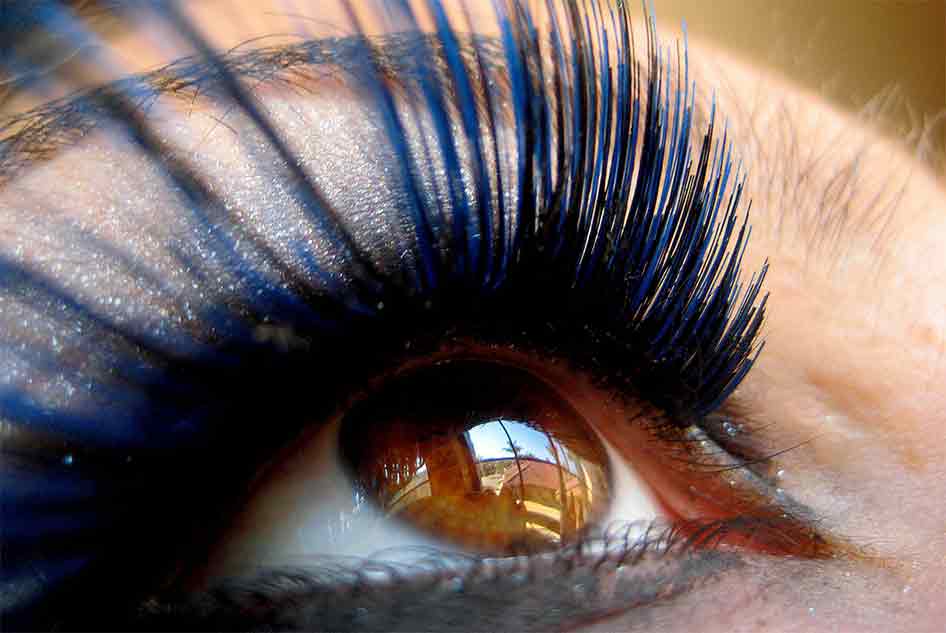 Photograph of dramatic fake eyelashes in closeup